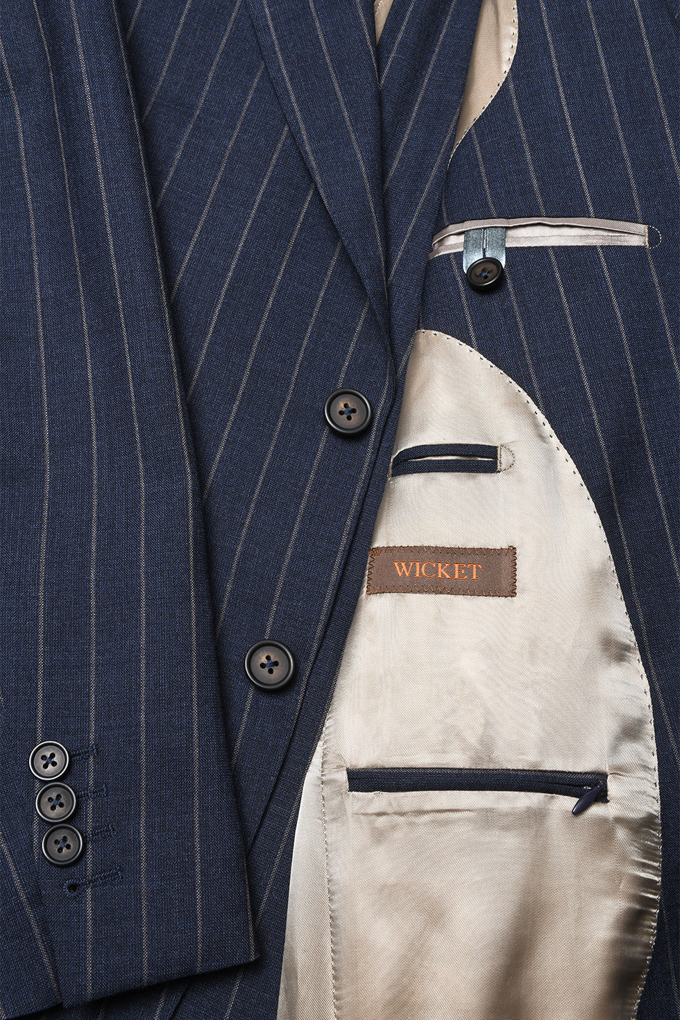 Le Milan – Navy tropical wool with beige tennis stripes – WICKET