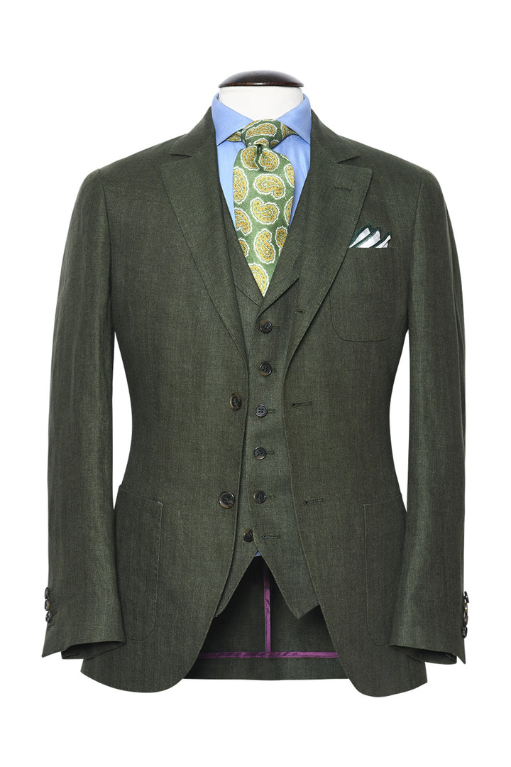 Le Milan – British racing green herringbone, 100% linen (295 g), Lanificio Angelico – WICKET