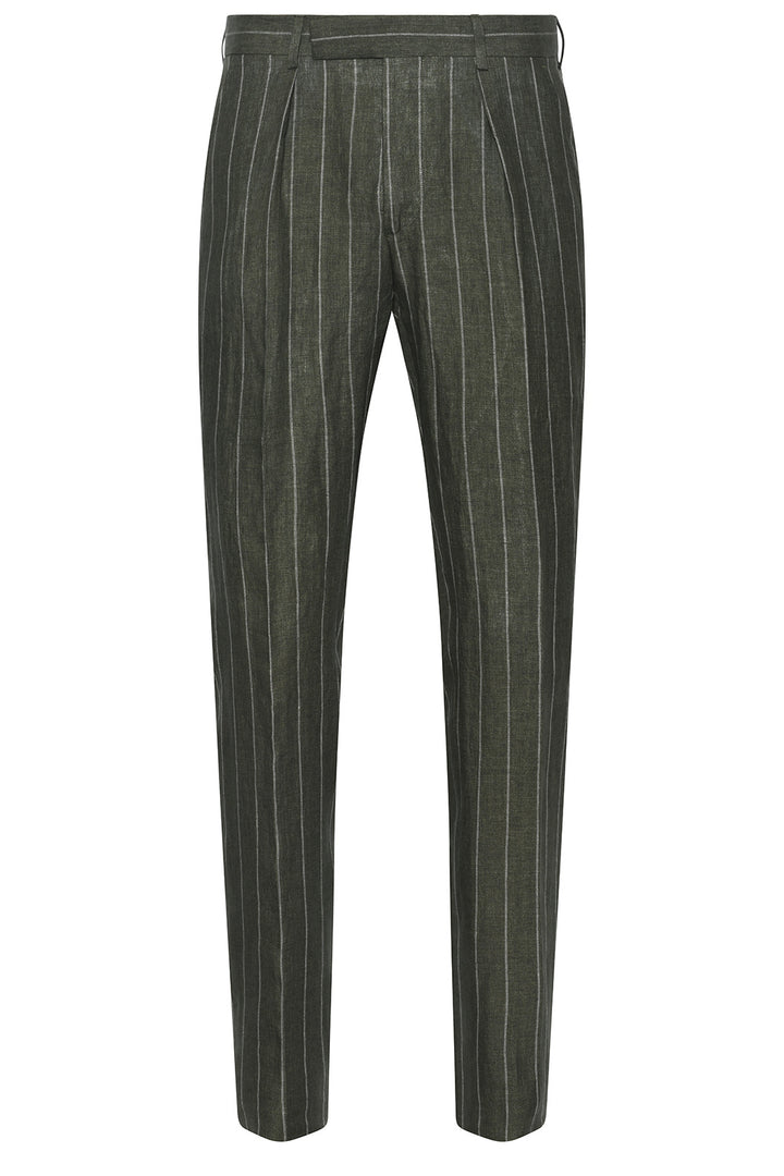 Le Rome – Green linen with cream tennis stripes – WICKET