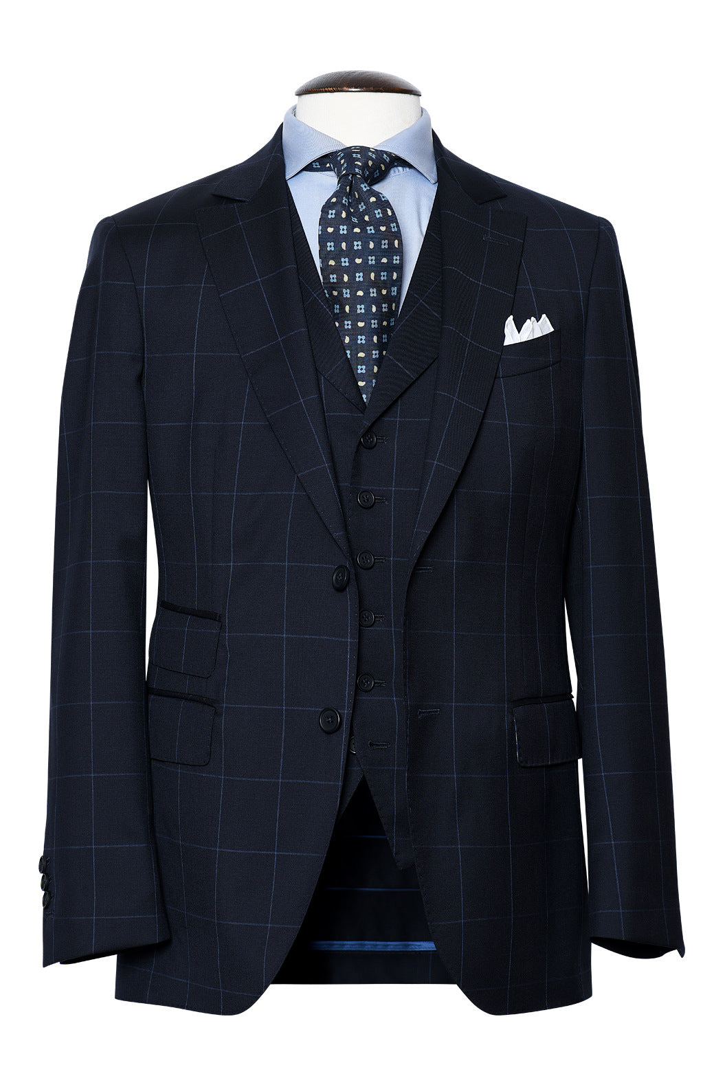 Le Turin – Twill, midnight blue with a royal blue overcheck, in Super 120’s wool – WICKET