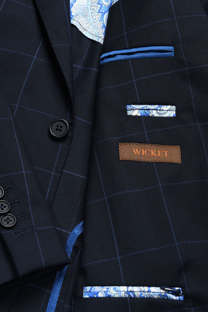 Le Turin – Twill, midnight blue with a royal blue overcheck, in Super 120’s wool – WICKET