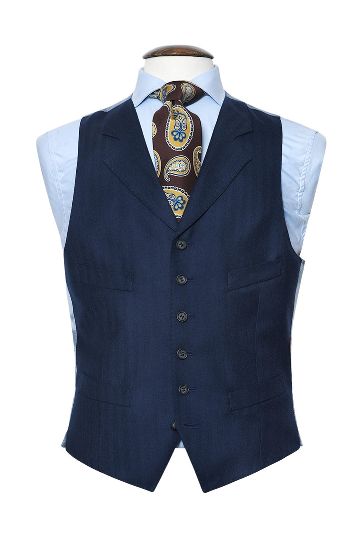 La Downton – Navy herringbone wool and silk – WICKET