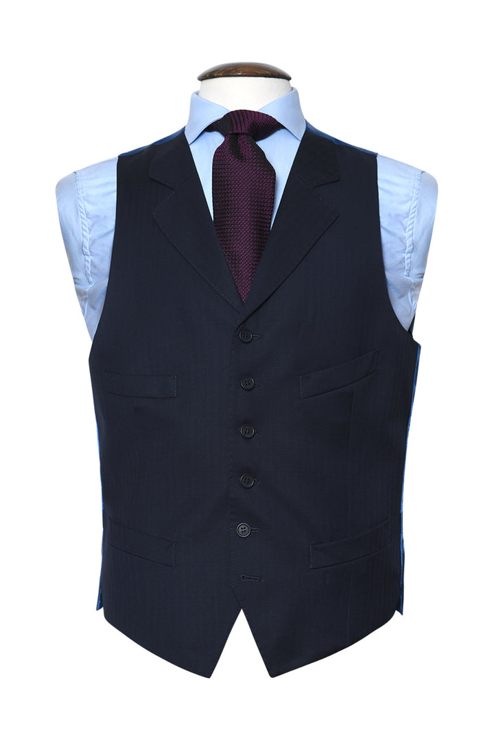 Le Kensington – Deep navy herringbone gabardine – WICKET