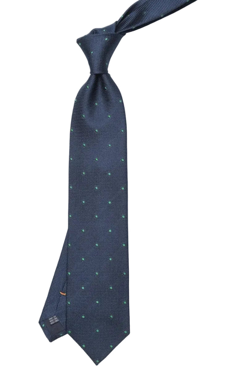 The Tie – Navy grenadine with green polka dots – WICKET