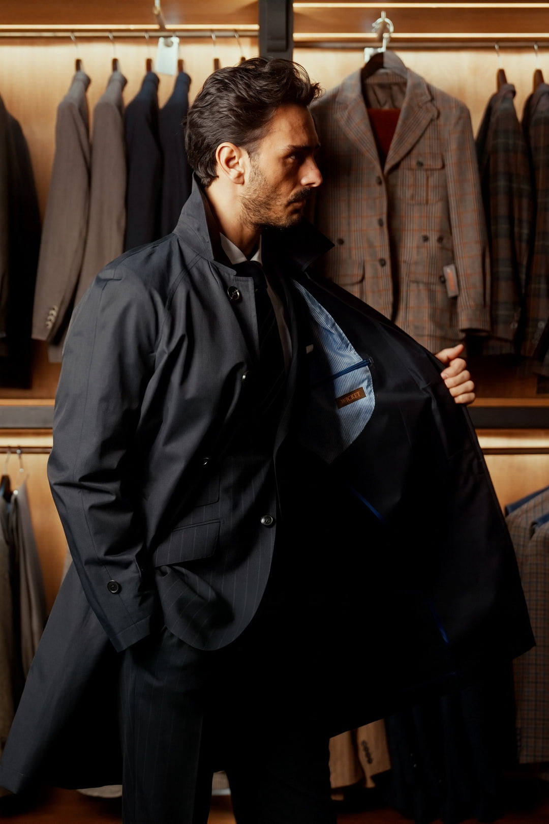 Le Somerset, navy raincoat – worn in the shop