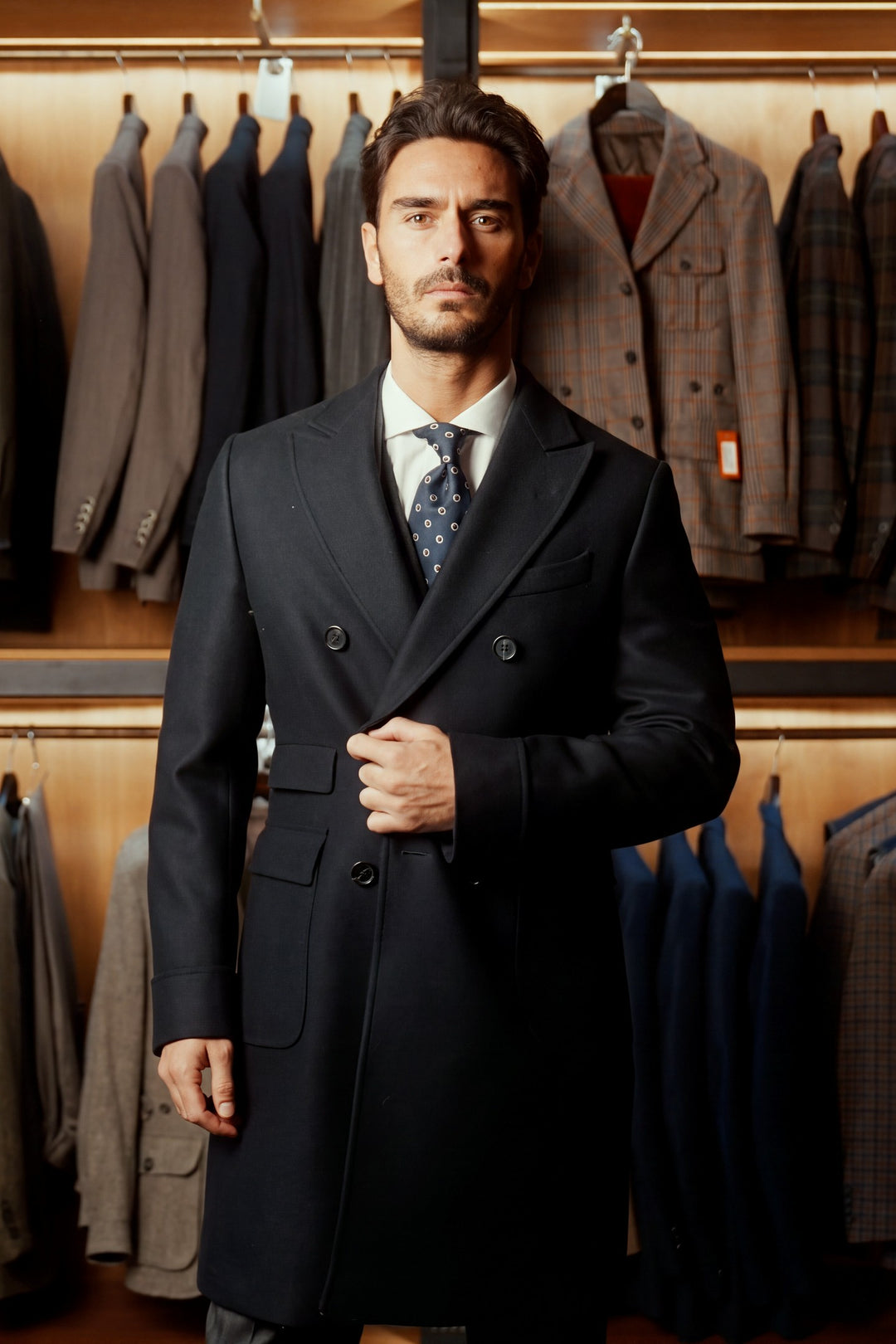 Le Windsor, navy cashmere and wool – worn in the shop