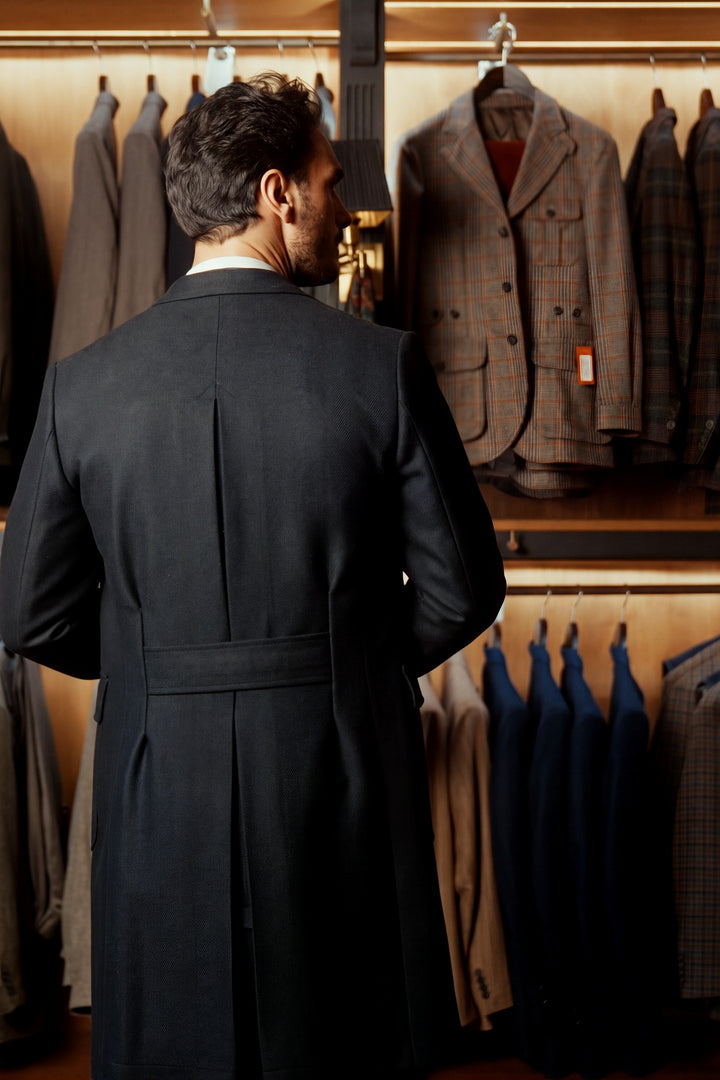 Le Windsor, navy cashmere and wool – worn in the shop