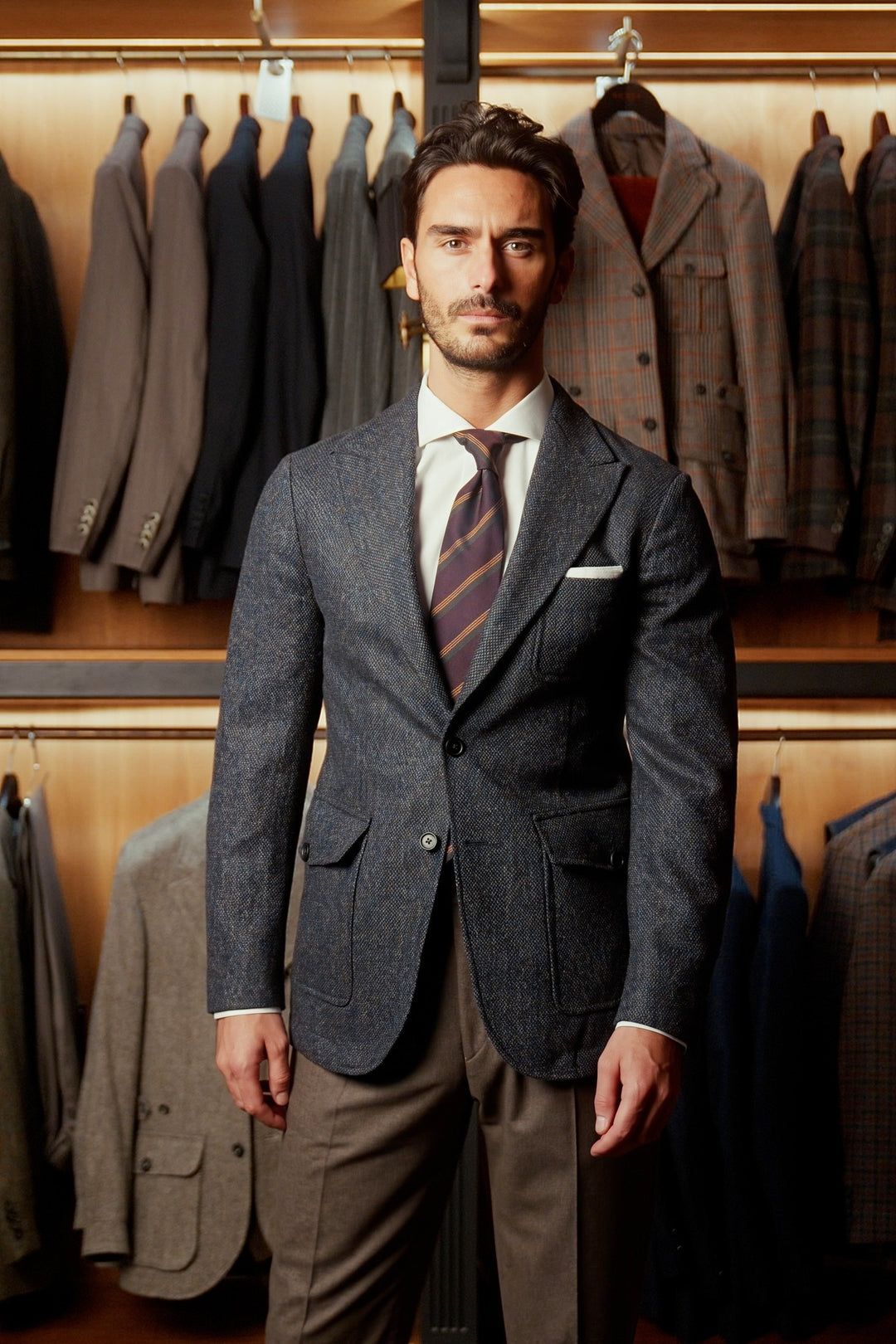 La Downton, flecked blue Donegal tweed – worn in the shop