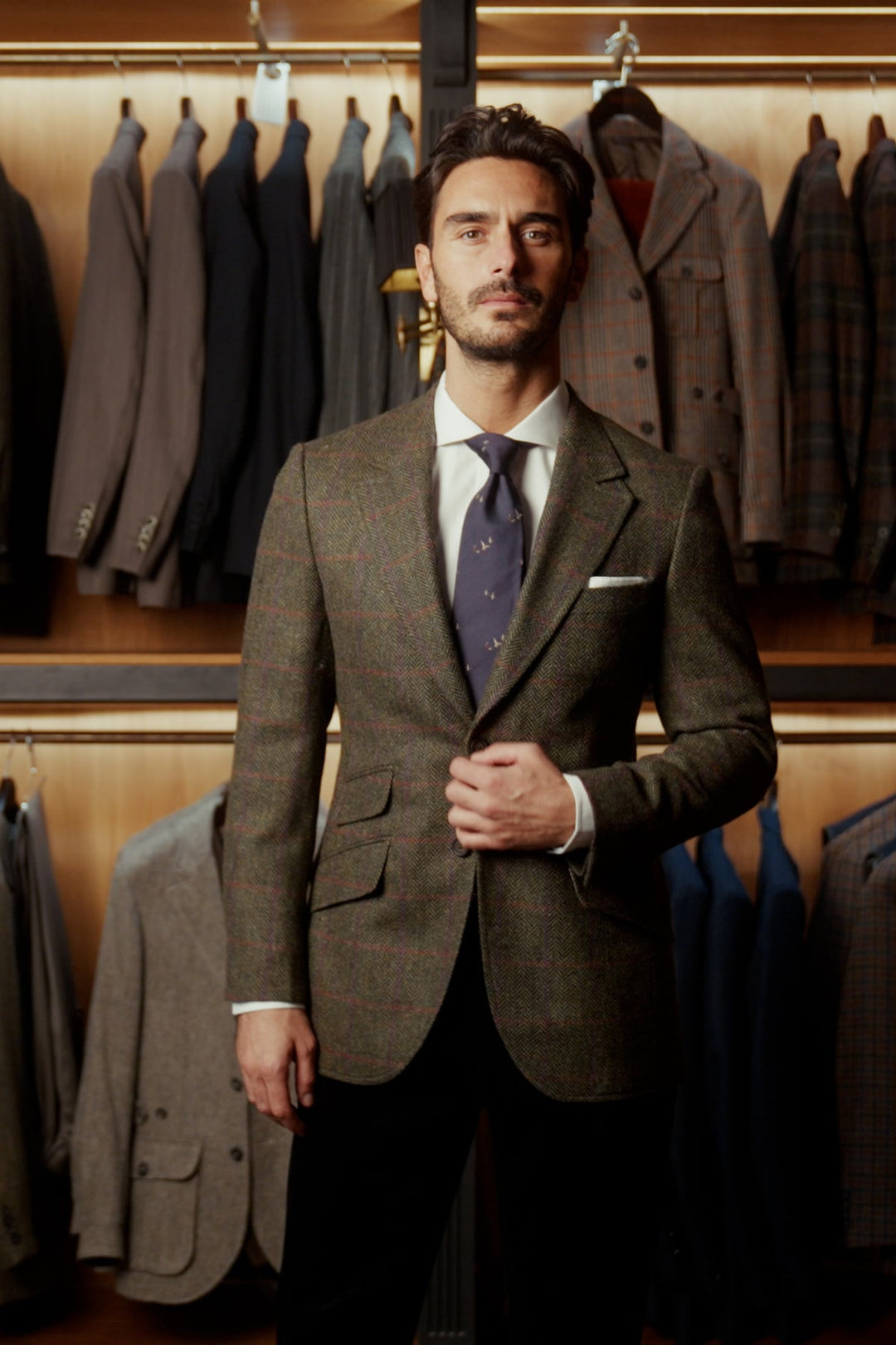 Le Gilet – Tweed Shetland vert et beige (Kensington)