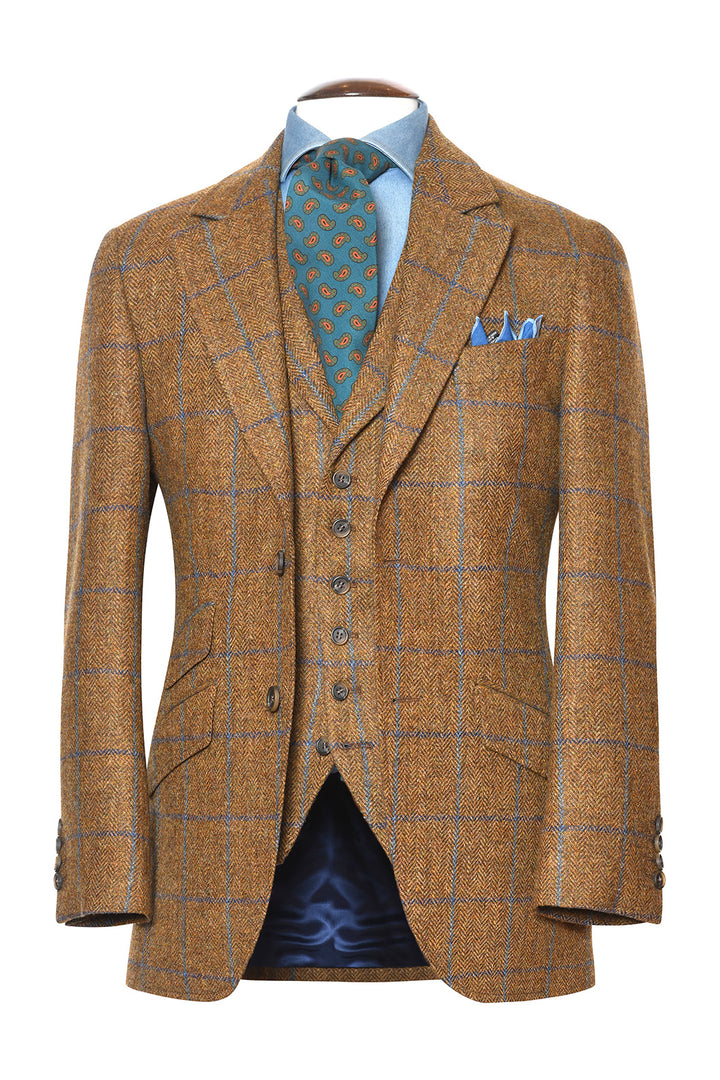 La Kensington – Beige tweed with navy and sky blue checks – WICKET
