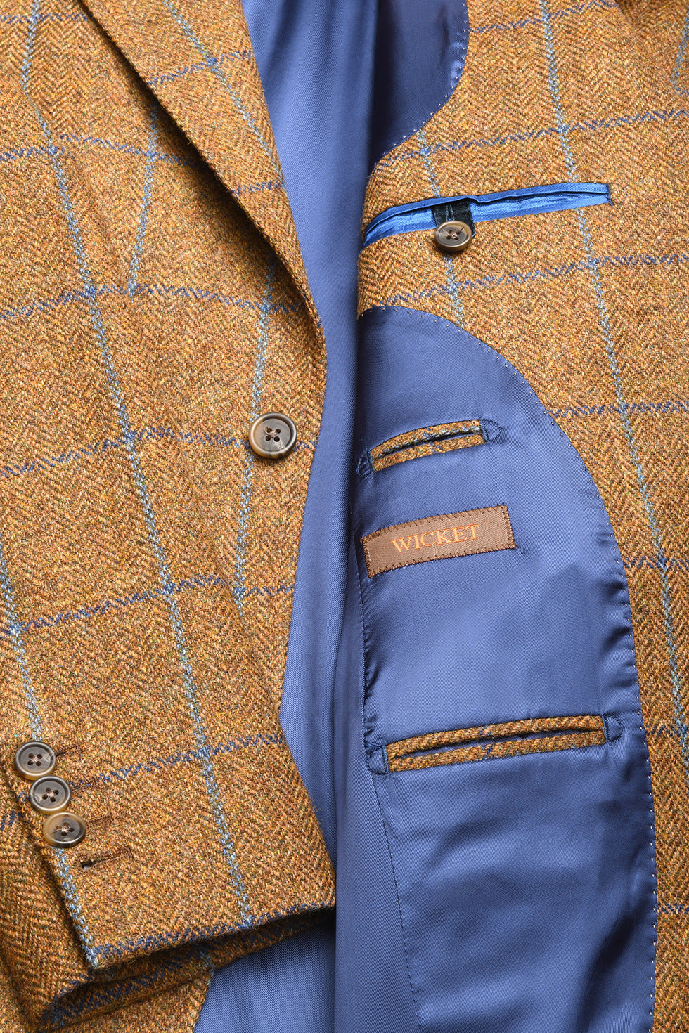 La Kensington – Beige tweed with navy and sky blue checks – WICKET