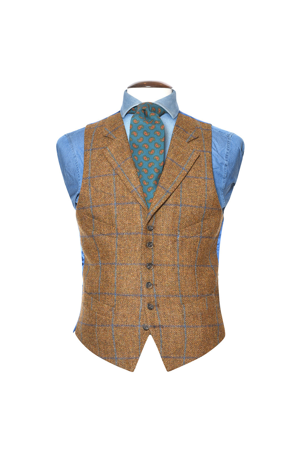 La Kensington – Beige tweed with navy and sky blue checks – WICKET