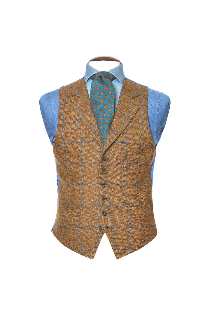 La Kensington – Beige tweed with navy and sky blue checks – WICKET