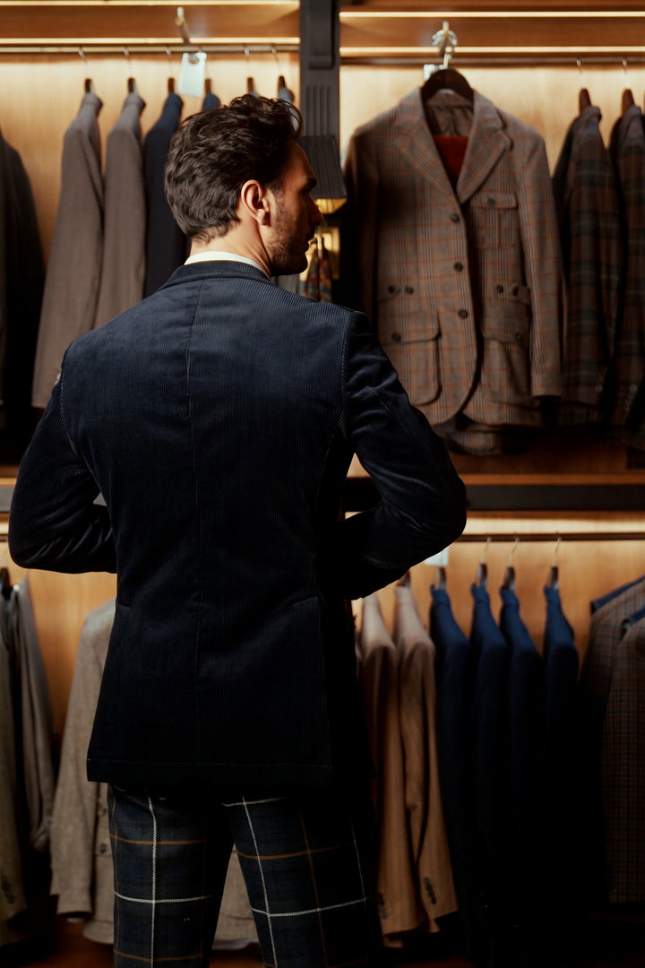 La Kensington, navy corduroy – worn in the shop