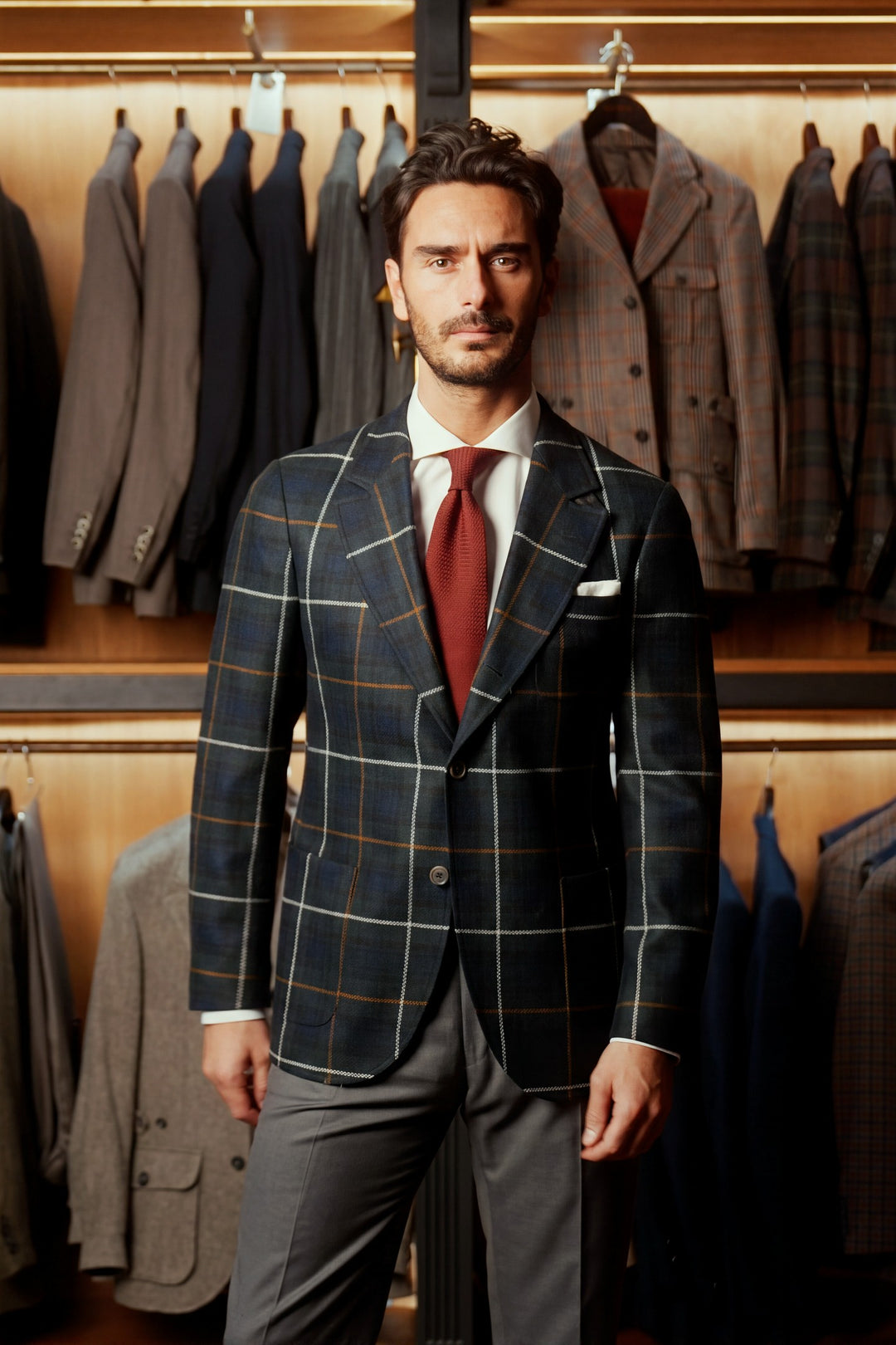 La Milan, blue and green tartan – worn in the shop