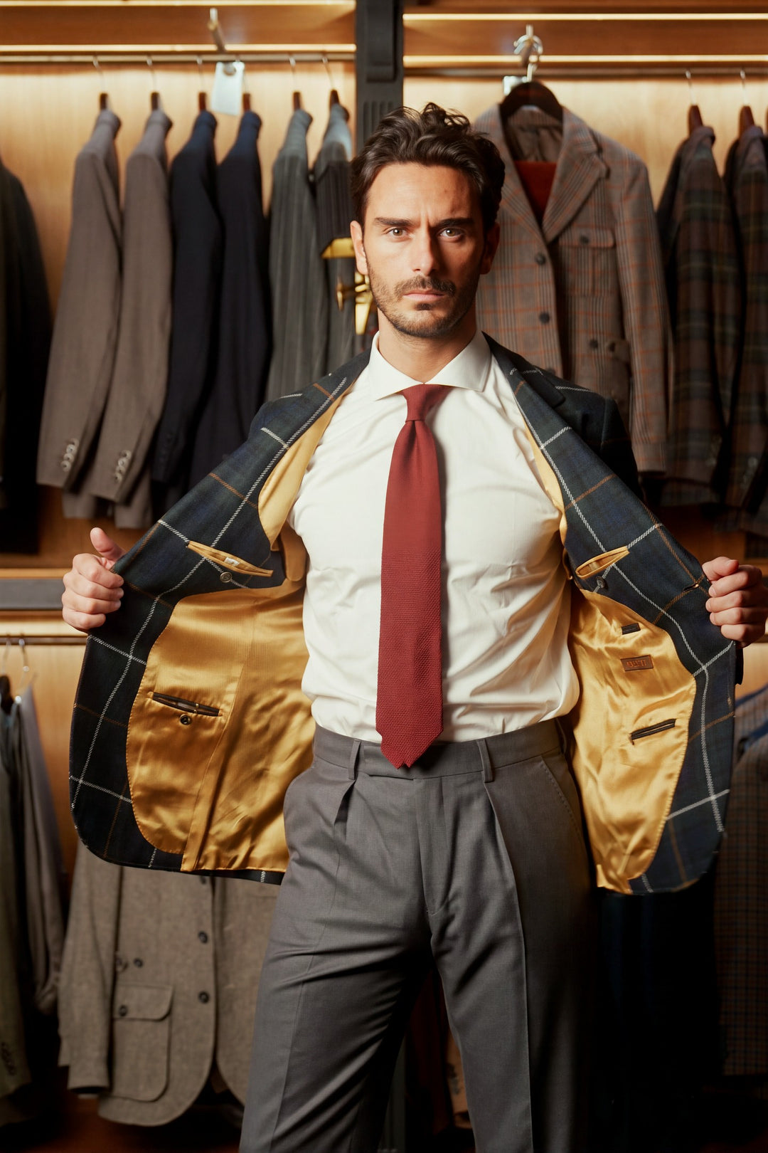 La Milan, blue and green tartan – worn in the shop