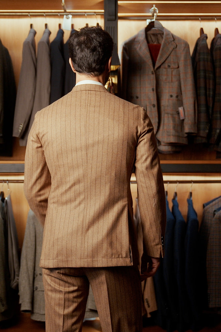 La Naples, beige flannel with brown stripes – worn in the shop