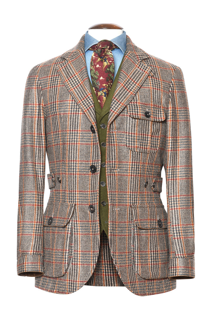 The Safari Jacket – Beige and orange Prince of Wales check – WICKET