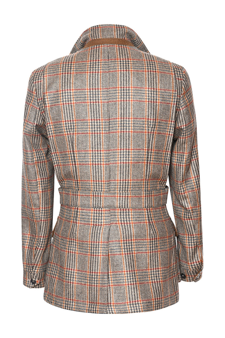 The Safari Jacket – Beige and orange Prince of Wales check – WICKET