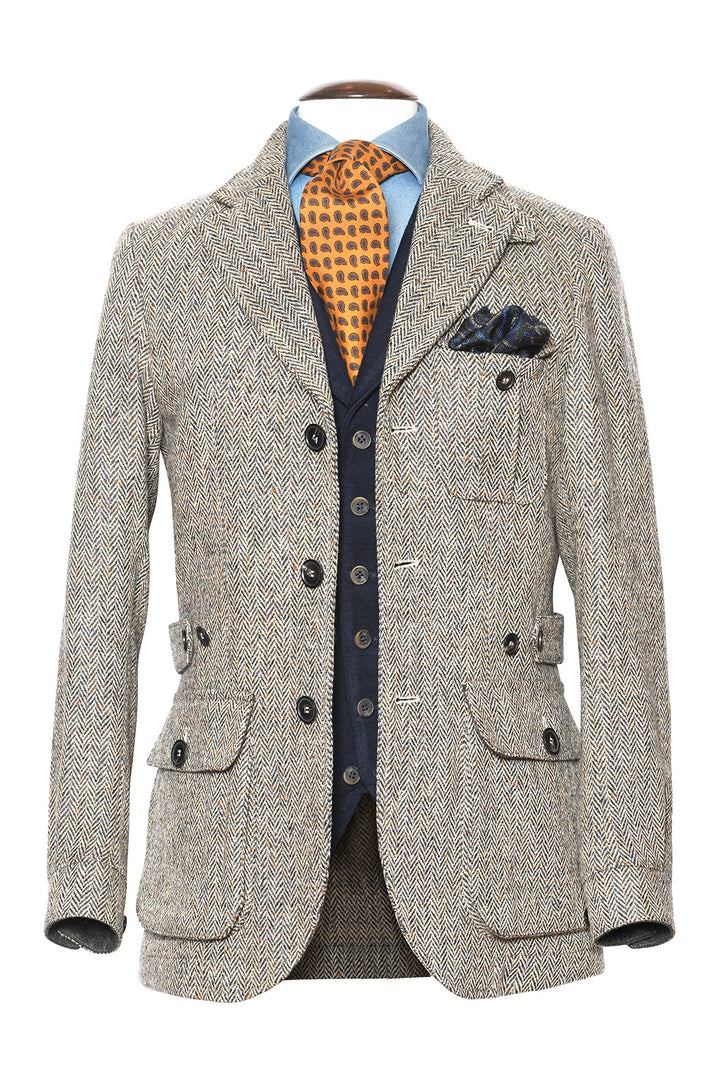 The Safari Jacket – Beige and brown Donegal tweed – WICKET