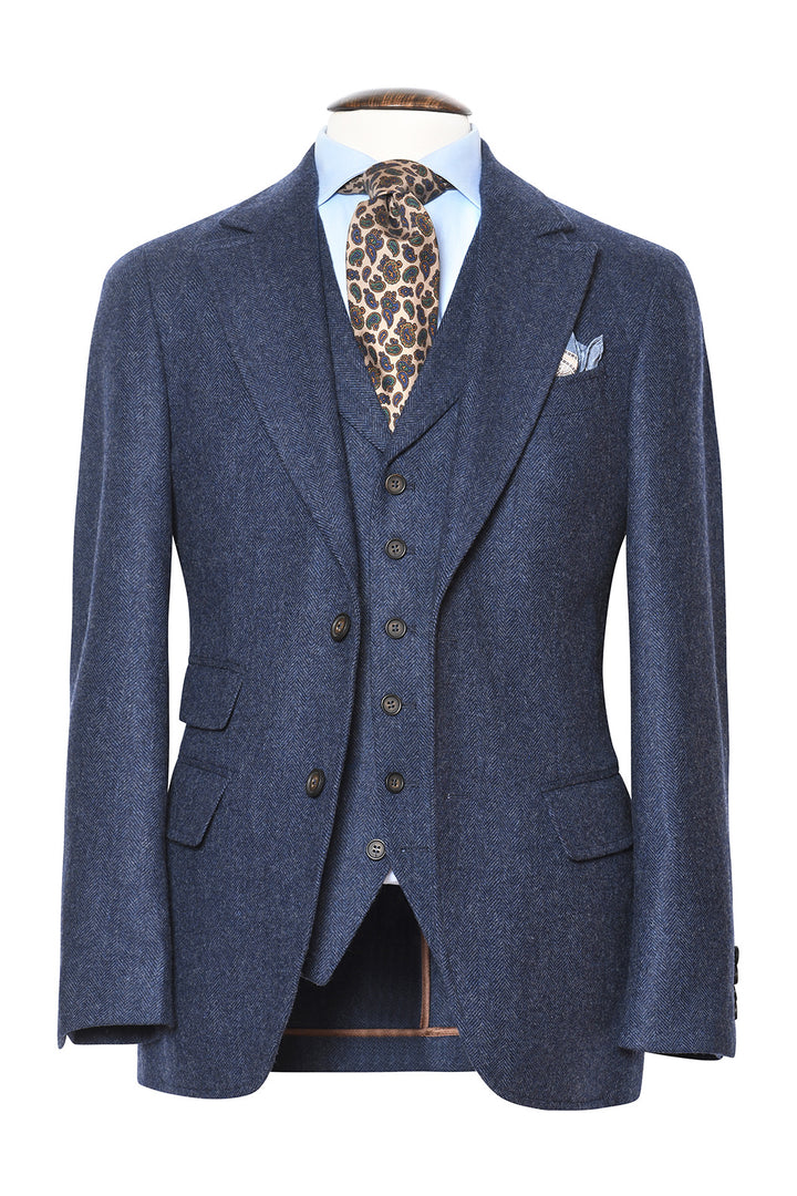 La Turin – Navy and sky blue herringbone – WICKET