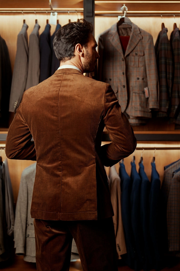 Le Hampstead, caramel brown wide-wale corduroy – worn in the shop