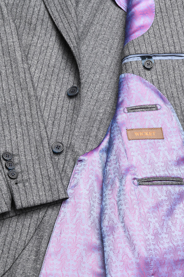 Le Kensington – Flanelle grise à rayures bleu nuit – WICKET