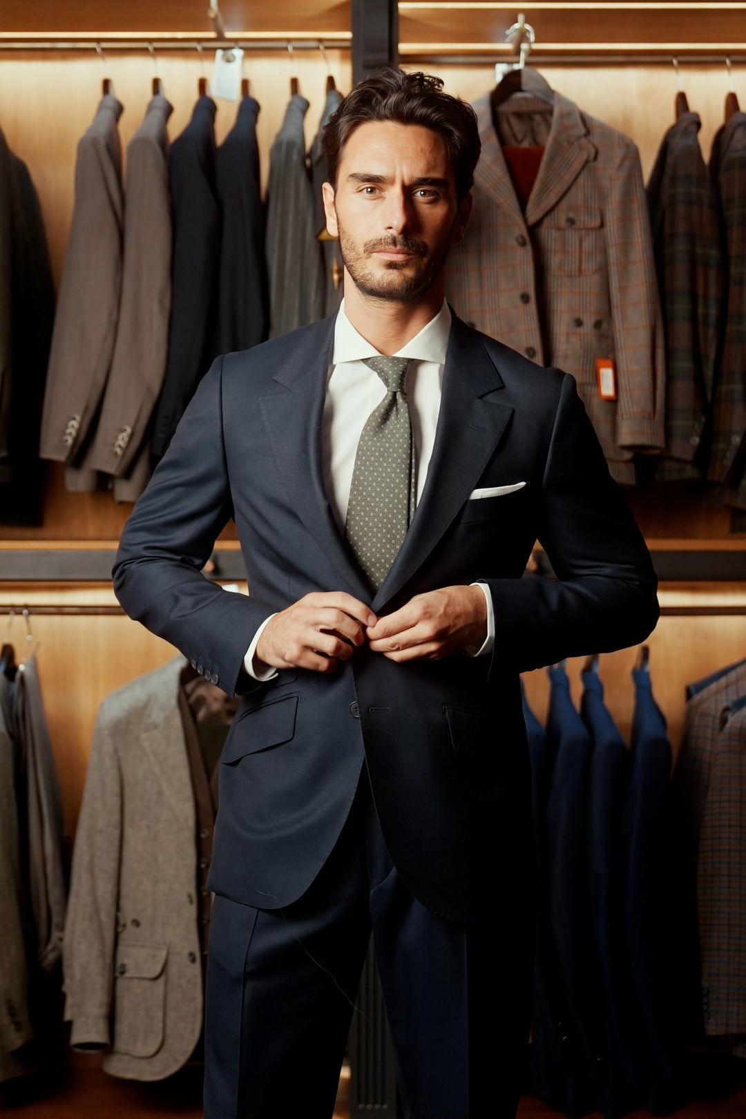 Le Kensington, navy Super 120’s wool – worn in the shop