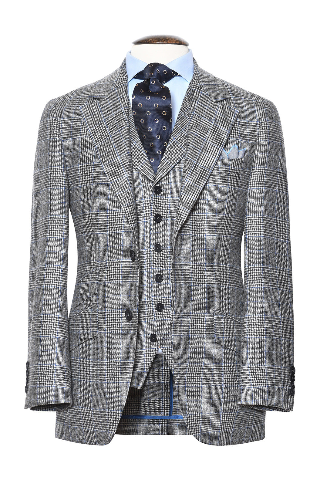 Le Kensington – Sublime grey and sky blue Prince of Wales check – WICKET
