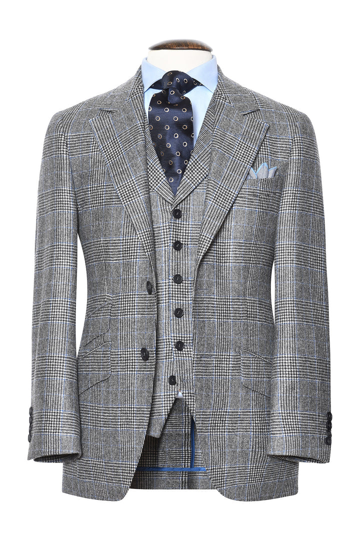 Le Kensington – Sublime grey and sky blue Prince of Wales check – WICKET