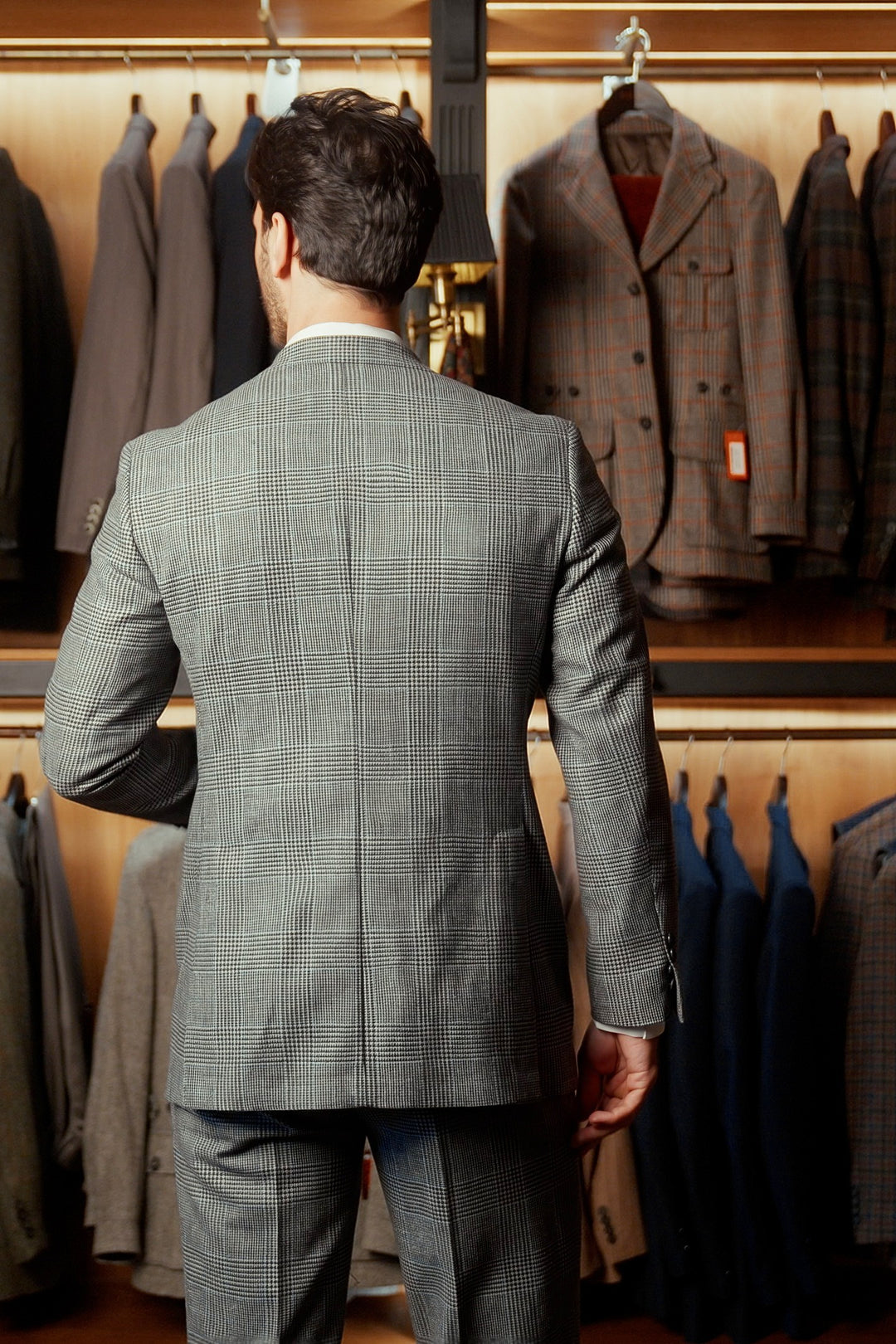 Le Kensington, sublime grey and sky blue Prince of Wales check – worn in the shop