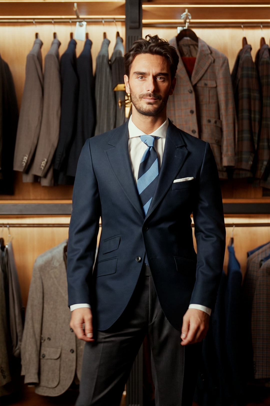 The Classic, charcoal grey whipcord – worn in the shop