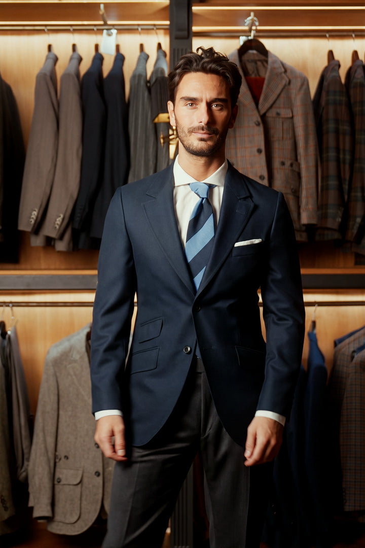 The Classic, charcoal grey whipcord – worn in the shop