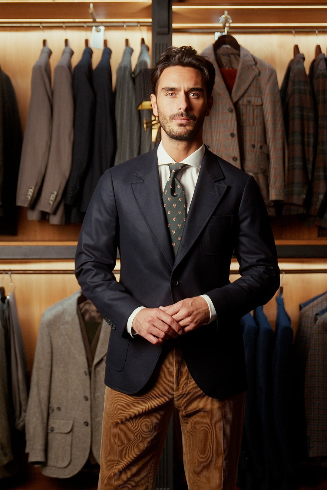 The Classic Sport, golden beige wide-wale corduroy – worn in the shop