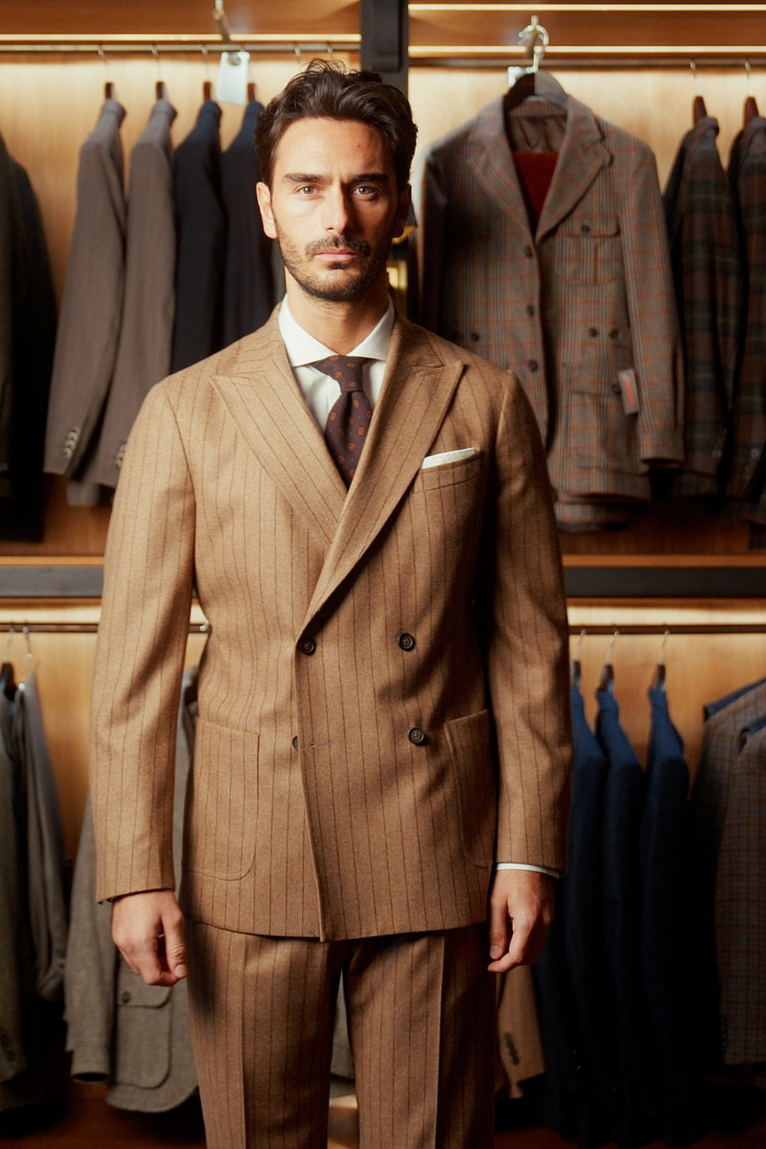 Le Vintage, beige flannel with brown stripes – worn in the shop