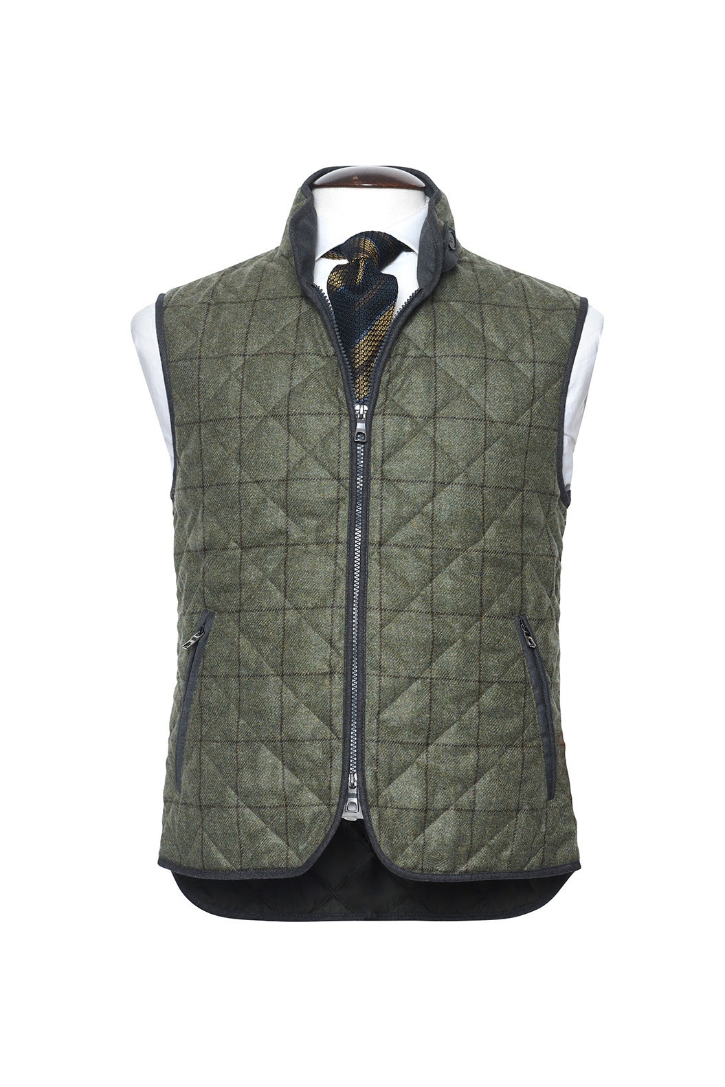 The Quilted Gilet – Green checked Geelong wool – WICKET