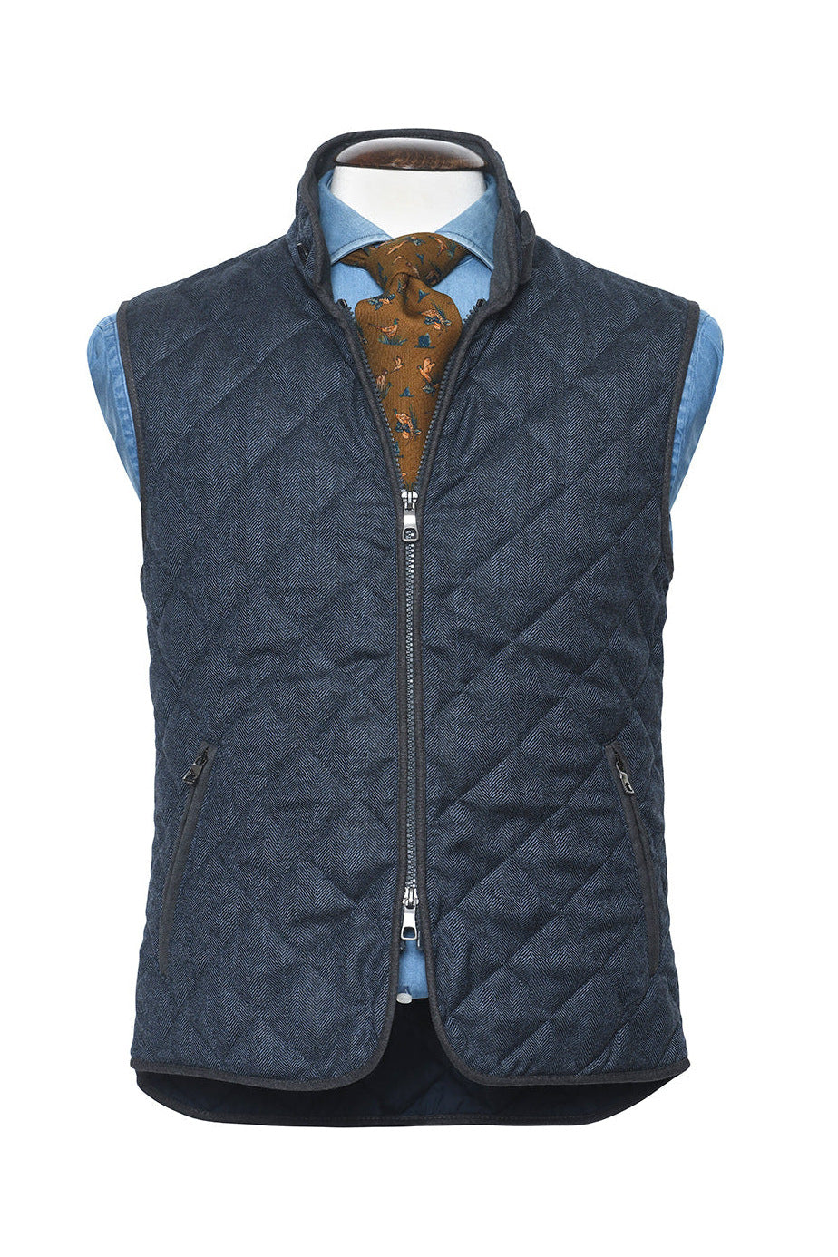 The Quilted Gilet – Blue herringbone – WICKET