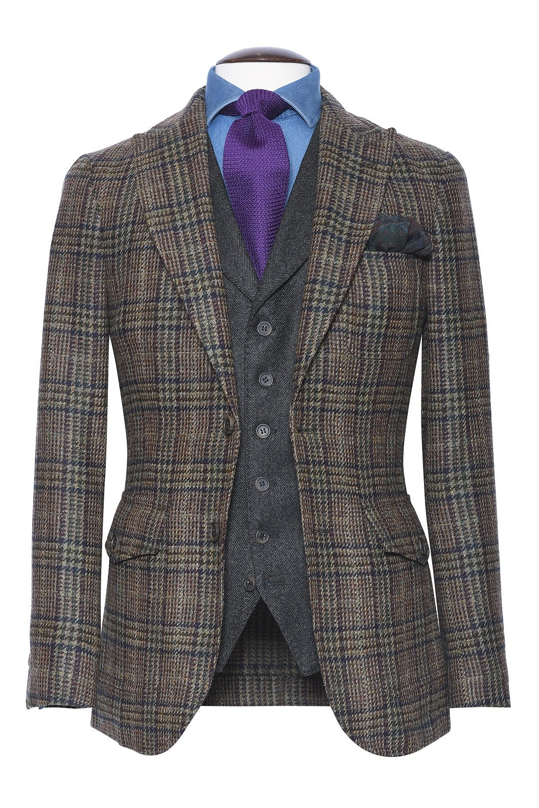 La Downton – Prince of Wales check, brown with green and blue overcheck – WICKET
