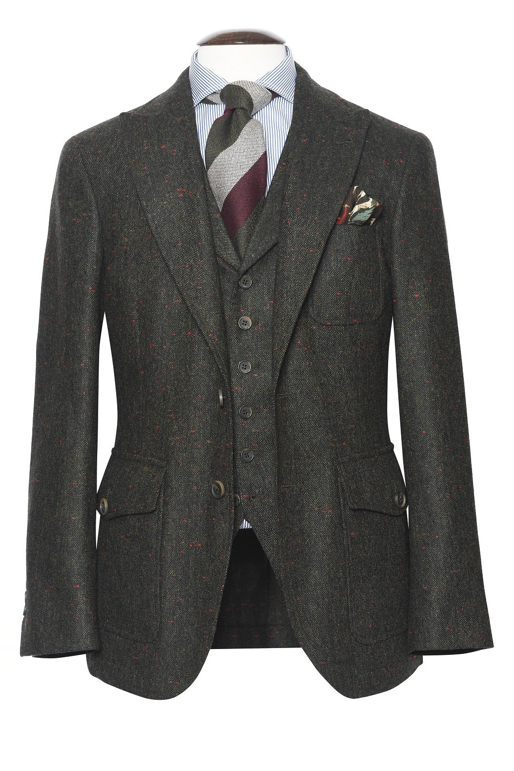 La Downton – dit "Tweed Donegal", Fond Vert moucheté Vert, Bordeaux, Bleu – WICKET