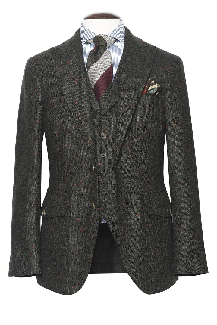 La Downton – ‘Donegal tweed’, green ground flecked with green, burgundy and blue – WICKET