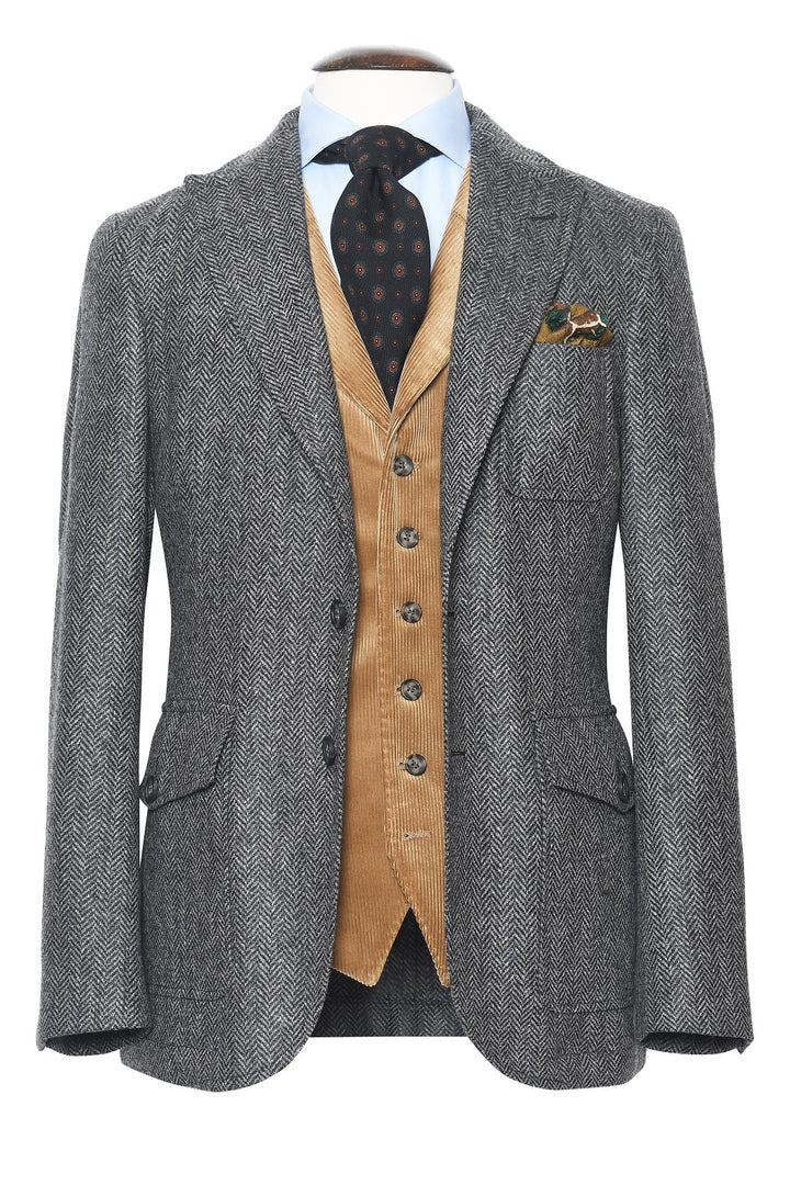 La Downton – Light grey and charcoal herringbone pattern – WICKET