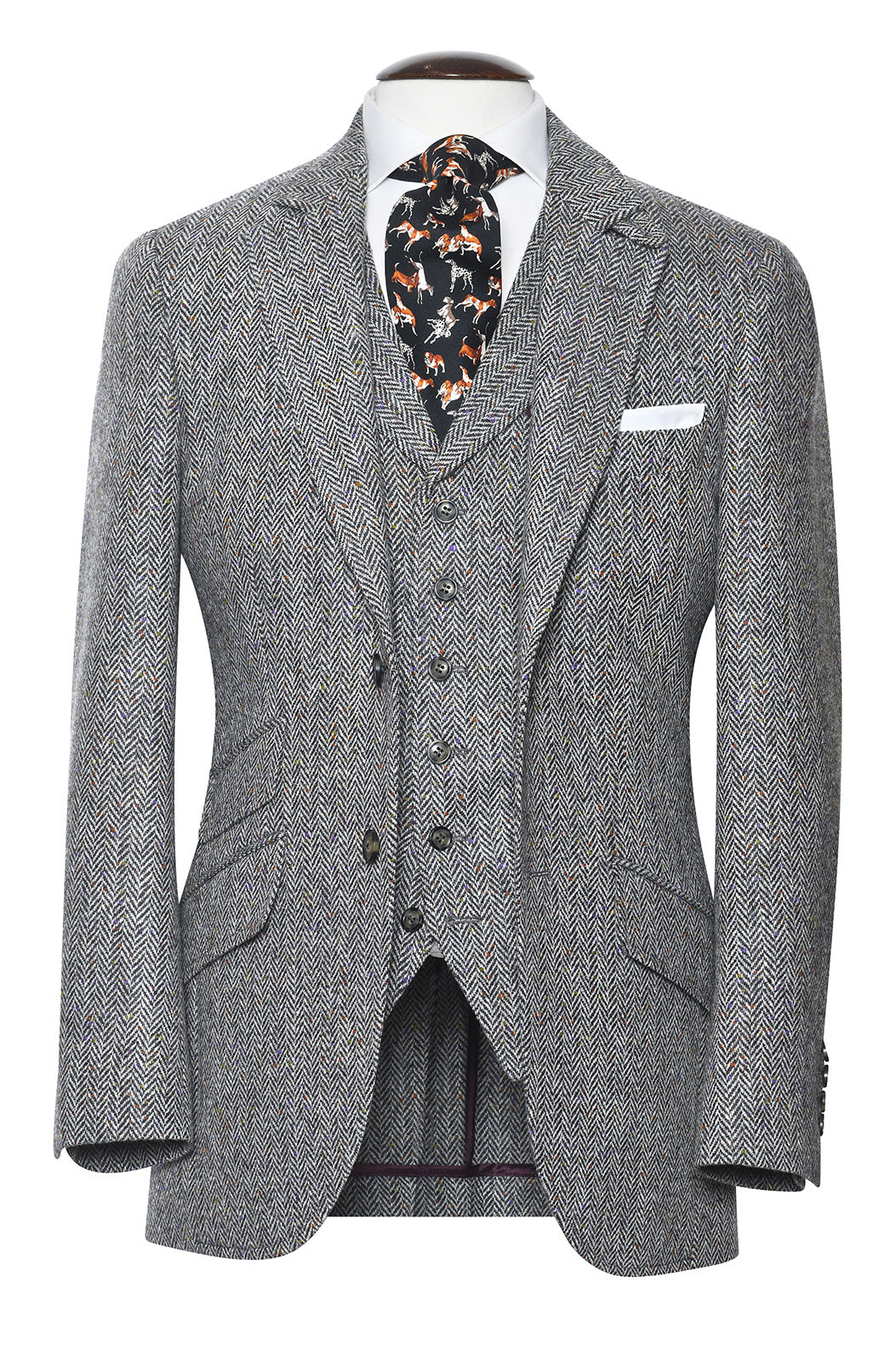 La Kensington – Virgin wool ‘Donegal’ (410 g), grey herringbone flecked with ochre and purple – WICKET