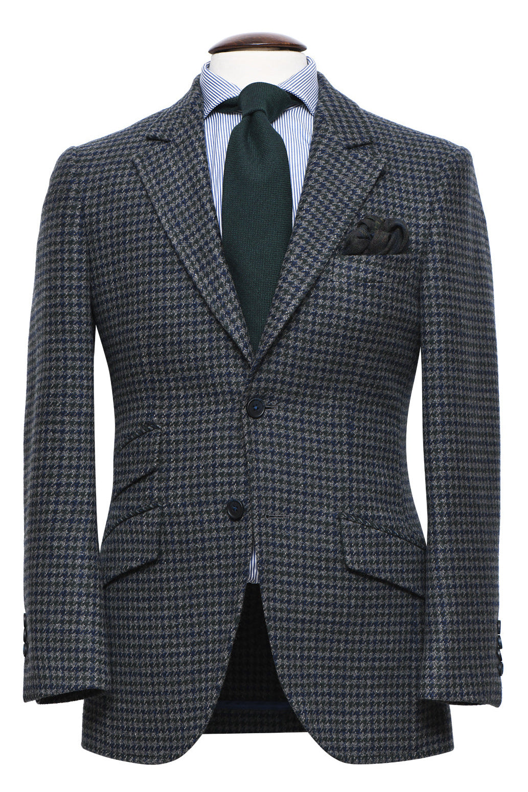 La Kensington – Grey, green and blue houndstooth, virgin wool (490 g) – WICKET