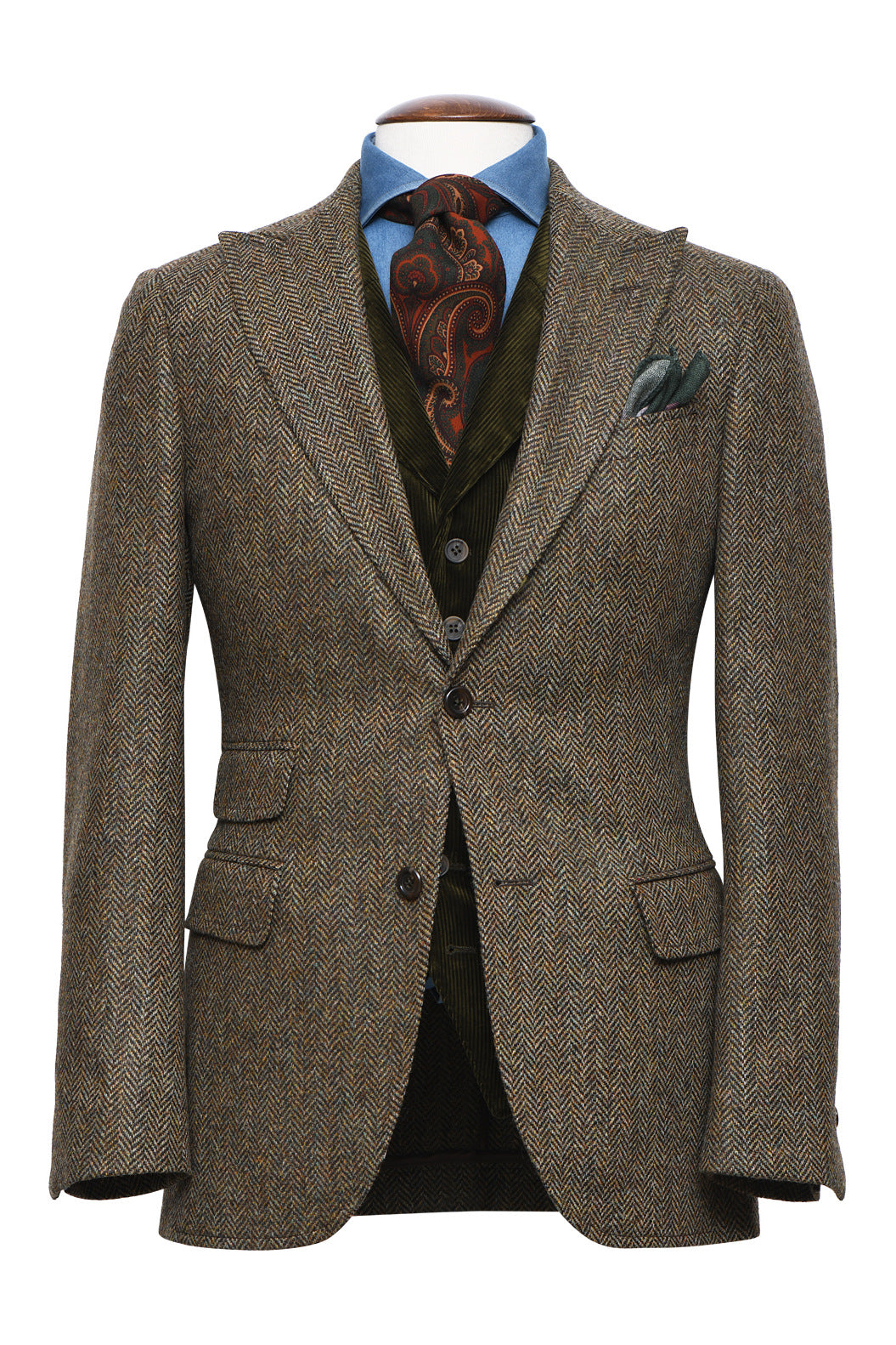La Rome – Green and brown herringbone, Shetland virgin wool – WICKET