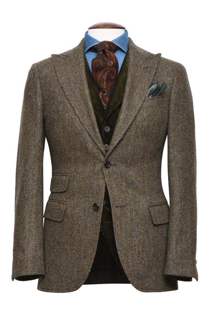 La Rome – Green and brown herringbone, Shetland virgin wool – WICKET