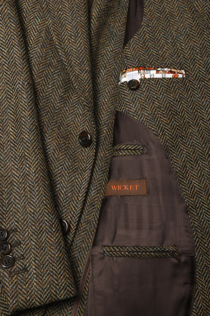 La Rome – Green and brown herringbone, Shetland virgin wool – WICKET