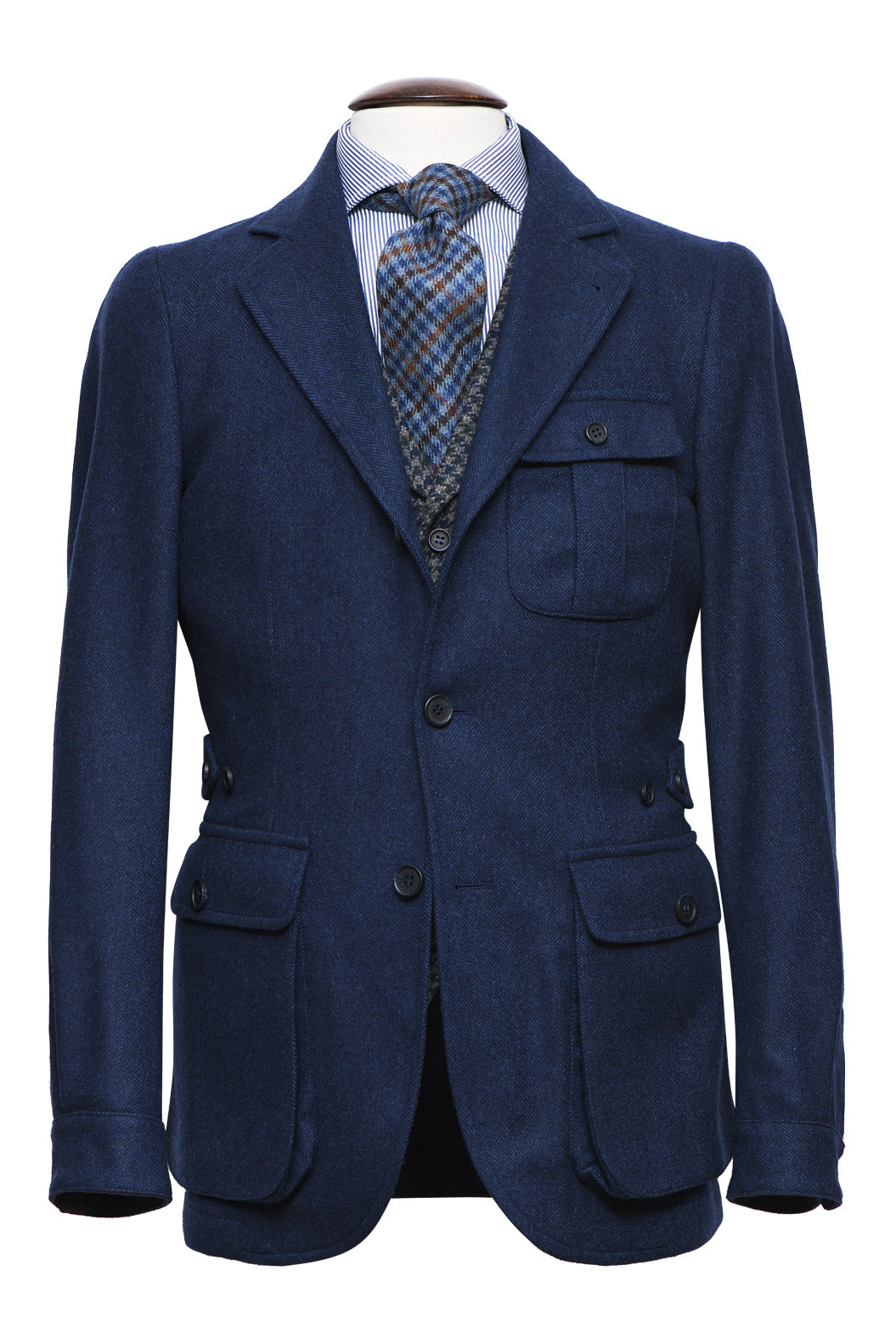 The Safari Jacket – Navy herringbone pattern, lambswool – WICKET