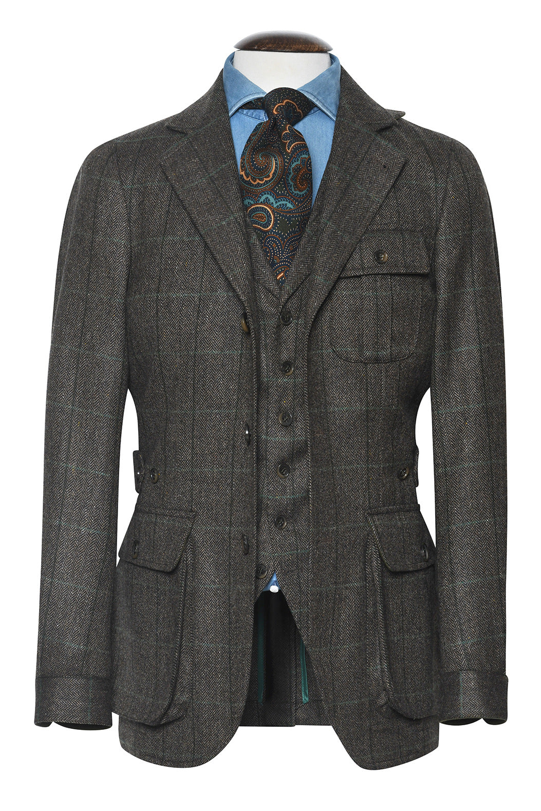 The Safari Jacket – ‘Soft tweed’, brown ground with fir green and emerald overcheck – WICKET