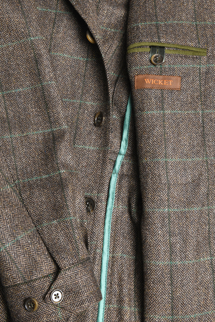 La Saharienne – dit "Soft Tweed", Fond Brun à contre carreaux Vert Sapin &amp; Emeraude – WICKET