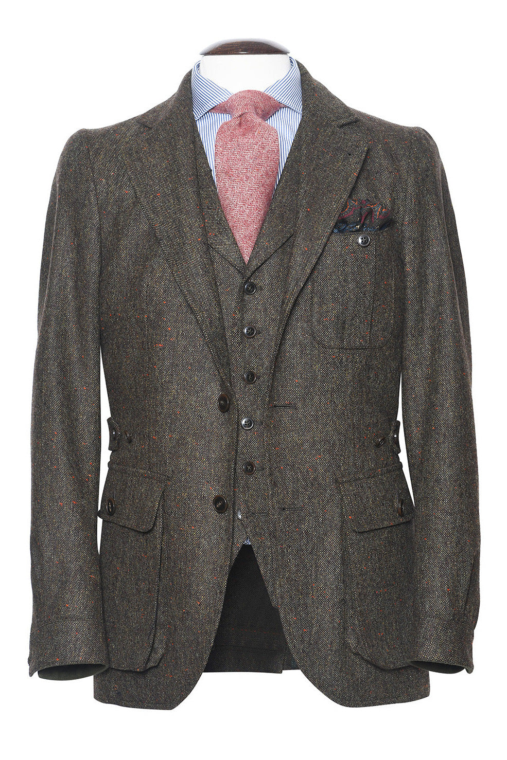 The Safari Jacket – ‘Donegal tweed’, green ground flecked with green, burgundy and blue – WICKET